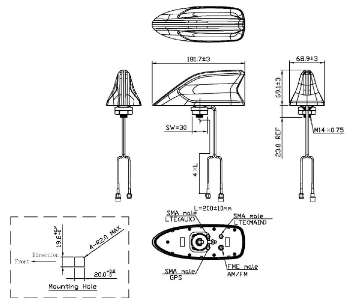 Abracon AECS1806D07Z 2xLTE MIMO + GNSS + AM/FM Antenna Abracon AECS1806D07Z 2xLTE MIMO + GNSS + AM/FM Antenna